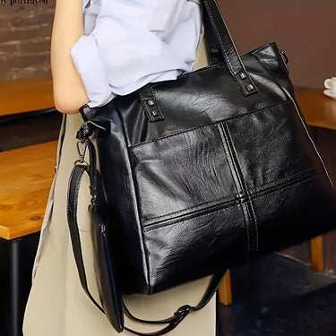 Women's Two-Piece Nested Bag Set - Soft PU Leather Shoulder Bag with Adjustable Strap