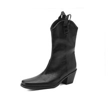 Load image into Gallery viewer, Women's Retro Square Toe V-Cut Mid-Calf Chunky Heel Boots | Synthetic PU | Sizes EU 34–43