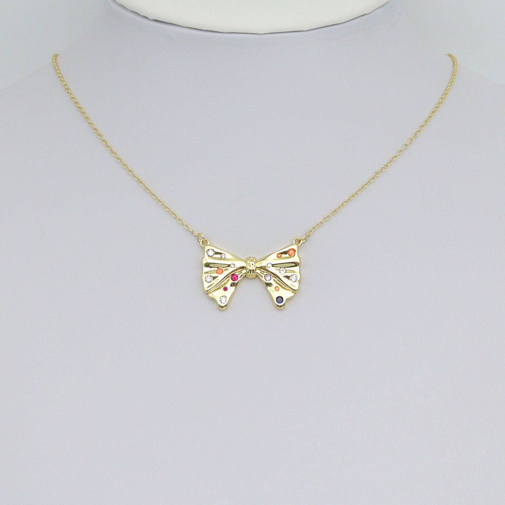 Colorful CZ Gold Bow knot connector Charm Pendant, Sku#LK1082