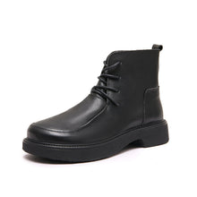 Load image into Gallery viewer, Women's High-Top Lace-Up Cowhide Leather Boots – Round Toe, Non-Slip Rubber Sole | Black &amp; Coffee