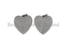 Load image into Gallery viewer, Rhidium CZ Micro Pave Heart Pendant, Heart Shaped Pave Pendant, Antique Silver Color Heart, 31x32mm, Sku#X119