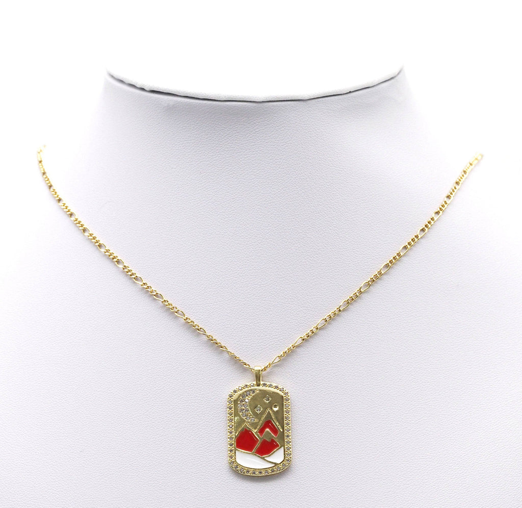 Gold CZ Enamel Mountain Moon Charm, Sku#JL145