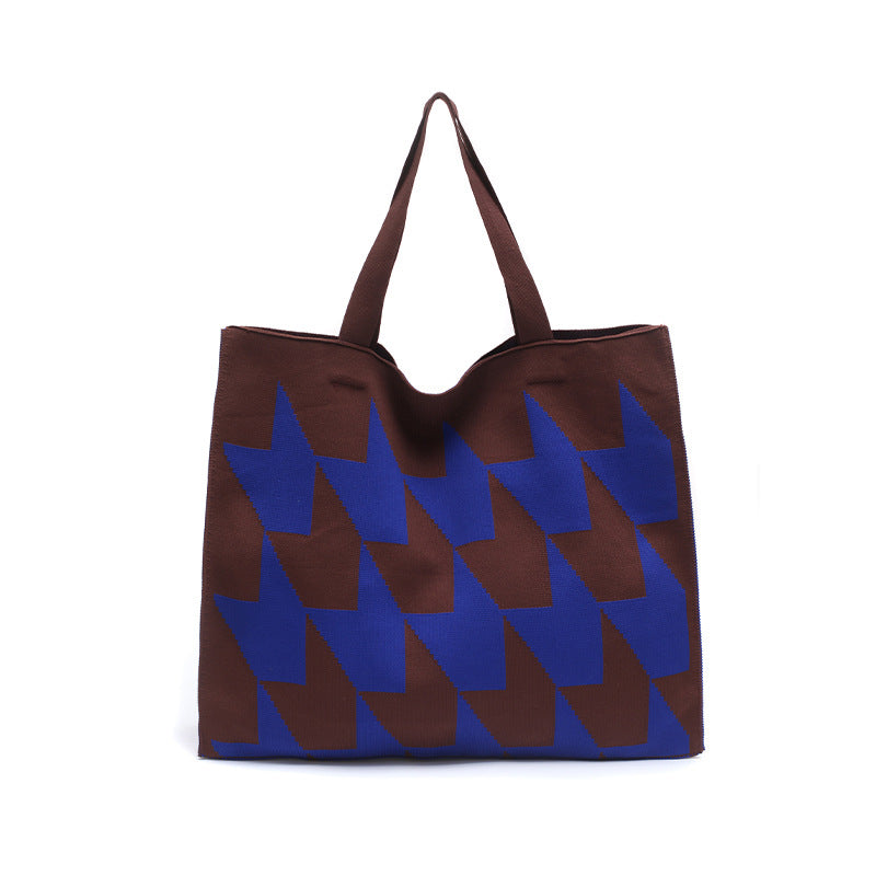 Knitted Women's Handbag – Patchwork Yarn Retro Tote Bag