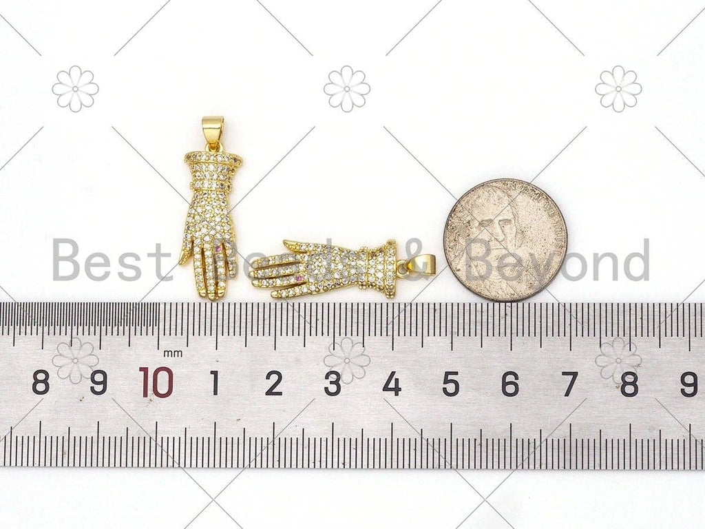 CZ Micro Pave Glove Shape Pendant/Charm, 18K Gold Filled Hand Charm, Necklace Bracelet Charm Pendant, 28x10mm,Sku#LK412