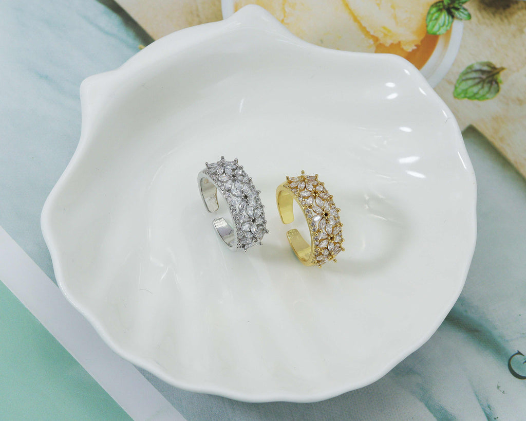 CZ Flower Adjustable Ring, Sku#B167