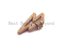 Load image into Gallery viewer, Fully CZ Micro pave Lightning Bolt Clasp, CZ Pave Lock, Gold/Silver/Rose Gold/Gunmetal Carabiner Clasp, 19x31mm, sku#H151