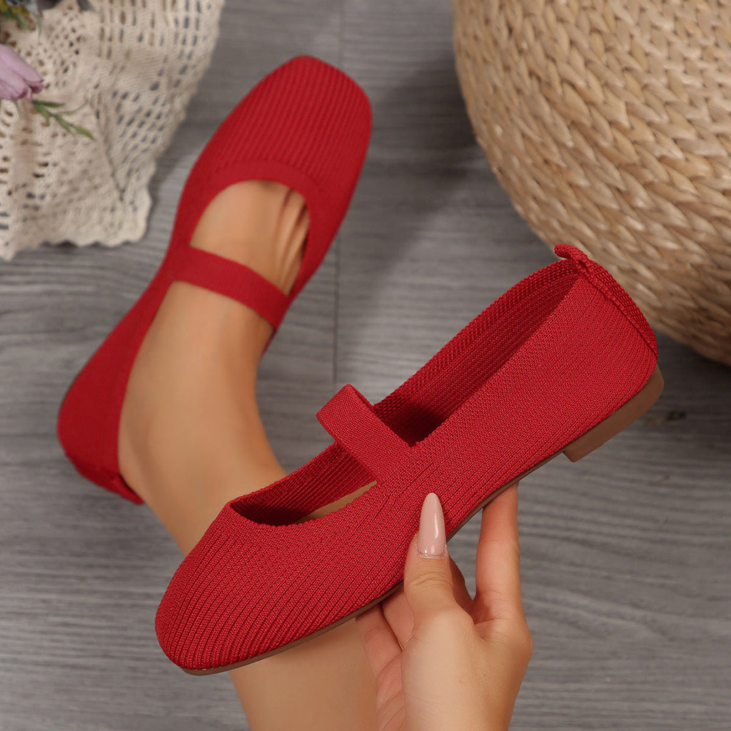 Women's Breathable Knit Mesh Flats | Square Toe Slip-On Shoes