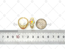Load image into Gallery viewer, Enamel Smiley Face On Round Sunflower Open Ring, Sku#X281