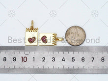 Load image into Gallery viewer, Fuchsia CZ Micro Pave Heart On Calendar Pendant/Charm, 18K Gold Filled Notebook CZ Pendant, Necklace Bracelet Charm Pendant,13x21mm,Sku#L605