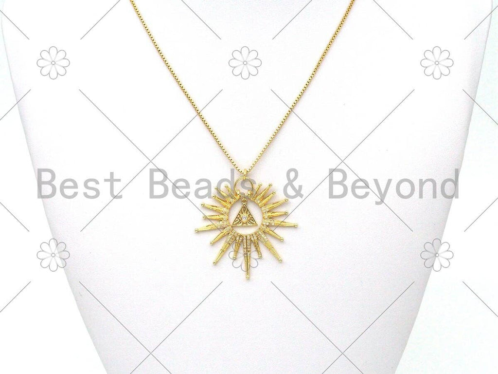 Micro Pave CZ Triangle On North Star Shape Pendant, 18K Gold Filled Radial Charm, Necklace Bracelet Charm Pendant, 41x38mm, Sku#LK400