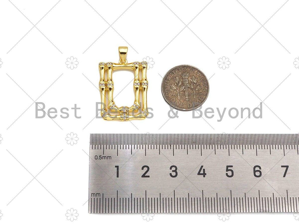 CZ Micro Pave Double Picture Frame Shape Pendant/Charm,18K Dainty Gold Charm, Necklace Bracelet Charm Pendant,18x24mm,Sku#LK240