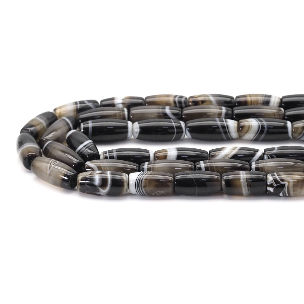 13x30mm Black  White Banded Agate Barrel Beads, Sku#U1771