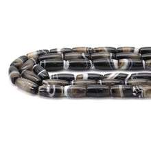 Load image into Gallery viewer, 13x30mm Black  White Banded Agate Barrel Beads, Sku#U1771