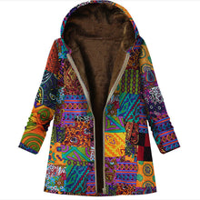 Load image into Gallery viewer, Retro Warm Printed Pocket Thick Zippered Hooded Coat