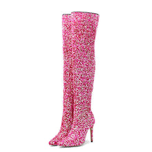 Load image into Gallery viewer, Women's Sequin Over-the-Knee Stiletto Boots – Side Zip Pointed Toe Stiletto Heels