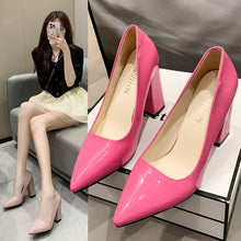 Load image into Gallery viewer, Women's Pointed-Toe Chunky Heel Pumps - Slip-On Block Heel Shoes