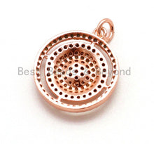Load image into Gallery viewer, CZ Micro Pave 18x23mm Round Charm/Pendent, Turquoise Blue Cubic Zirconia Pave Pendant in Rose Gold/Silver/Gold/Black Finish, sku#F33