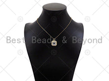 Load image into Gallery viewer, Gold Filled Big CZ Micro Pave Square Shape Pendant,18K Gold Filled Clear/Blue CZ Charm, Necklace Bracelet Charm Pendant,15x18mm,Sku#LK328