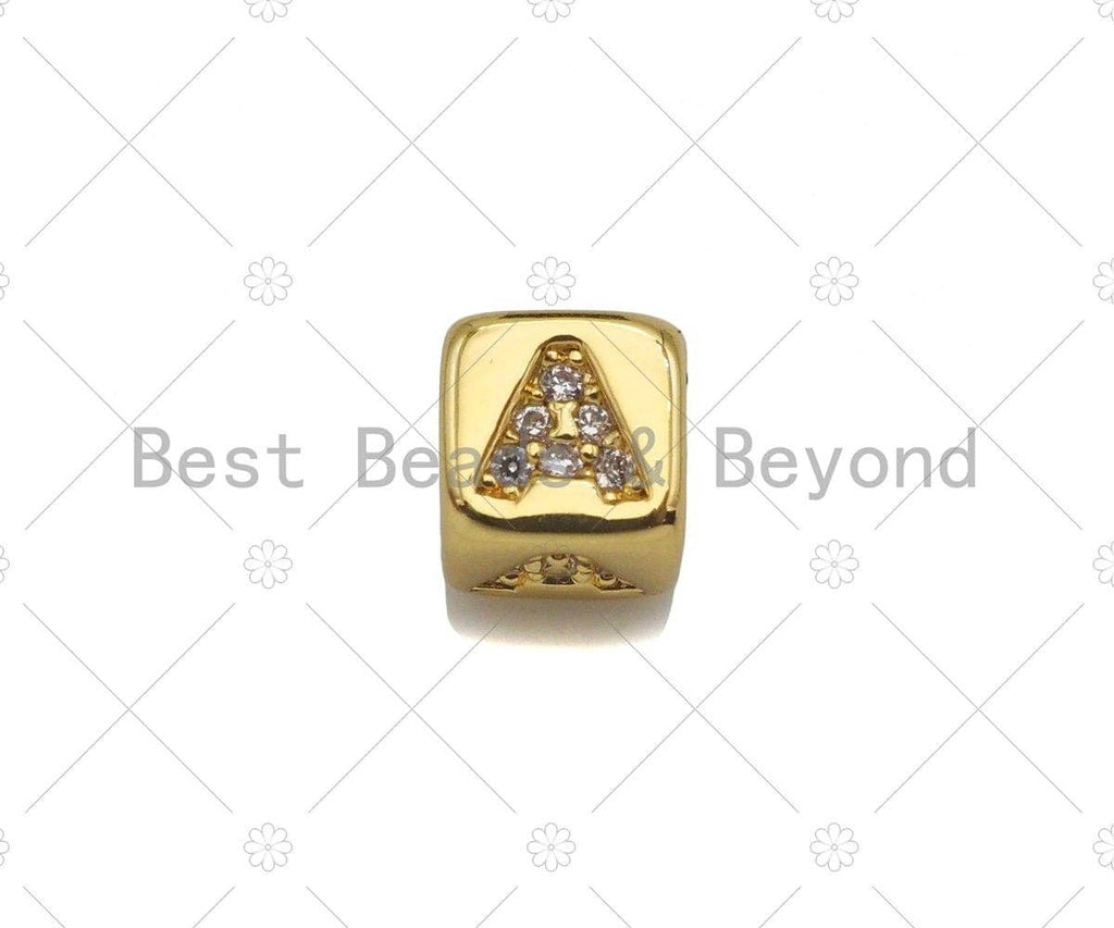 6mm Gold Alphabet CZ Micro Pave Large Hole Spacer Beads, Cubic Zirconia Cube Letter Beads, Initial Letter Beads, Cube letter, sku#JL43