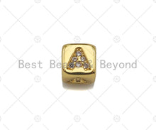 Load image into Gallery viewer, 6mm Gold Alphabet CZ Micro Pave Large Hole Spacer Beads, Cubic Zirconia Cube Letter Beads, Initial Letter Beads, Cube letter, sku#JL43
