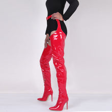 Load image into Gallery viewer, Women's Over-the-Knee High Heel Boots - Pointed Toe Side Zipper PU Leather