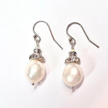 Load image into Gallery viewer, Melissa Bridal Earrings, Pearl Drop Earrings, 14K Gold OR Sterling Silver, Pearl Drop Bridal Earrings, Pearldrop Earrings, Gold and Silver