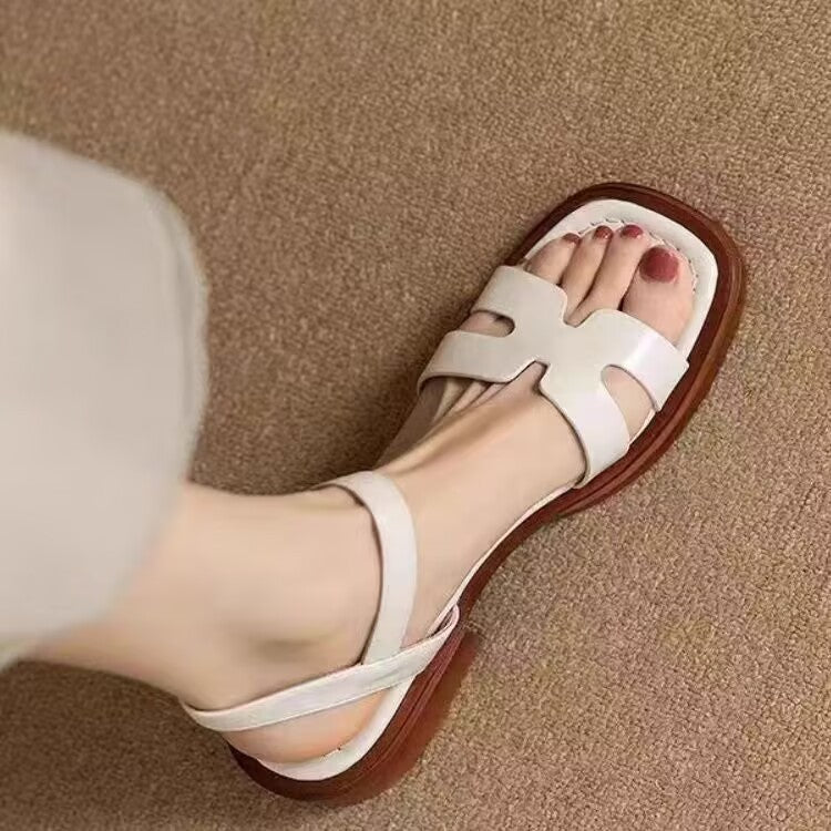 Korean-style Flat Buckle Sandals – Women's Single Strap Casual Sandals | Black, White, Brown