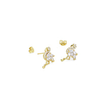 Load image into Gallery viewer, Clear CZ Flamingo Gold Silver Stud Earrings, bird earrings, Sku#A176