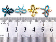 Load image into Gallery viewer, CZ Micro Pave Turquoise Bowknot Pendant/Charm, Blue CZ Charm in Gold/Silver/Black Finish for Necklace Bracelet, 11x14mm, sku#F337