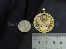 Load image into Gallery viewer, 18K Gold Hollow Out Tercel On Round Coin Shape Pendant, Eagle Round Charm, Animal Pave Pendant, Gold plated,mm, Sku#LK53