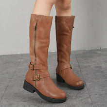 Load image into Gallery viewer, Women's Plus-Size Chunky Sole Boots | Side Zipper Cowhide Leather High Shaft