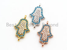 Load image into Gallery viewer, CZ Micro Pave Turquoise Clear CZ Hamsa Hand Connector, Cubic Zirconia Space Connector,11x18mm, sku#A59