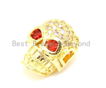 Load image into Gallery viewer, CZ Red Eye Skull Clear Micro Pave Beads, Cubic Zirconia Spacer Beads,12x10x7mm, sku#G135