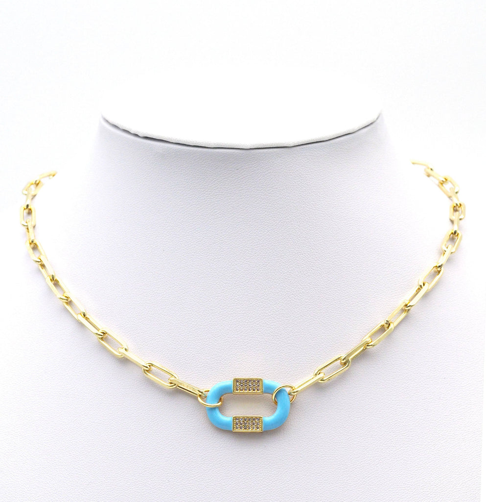 CZ Enamel Pave Gold Oval Connector Charm, Sku#LX166