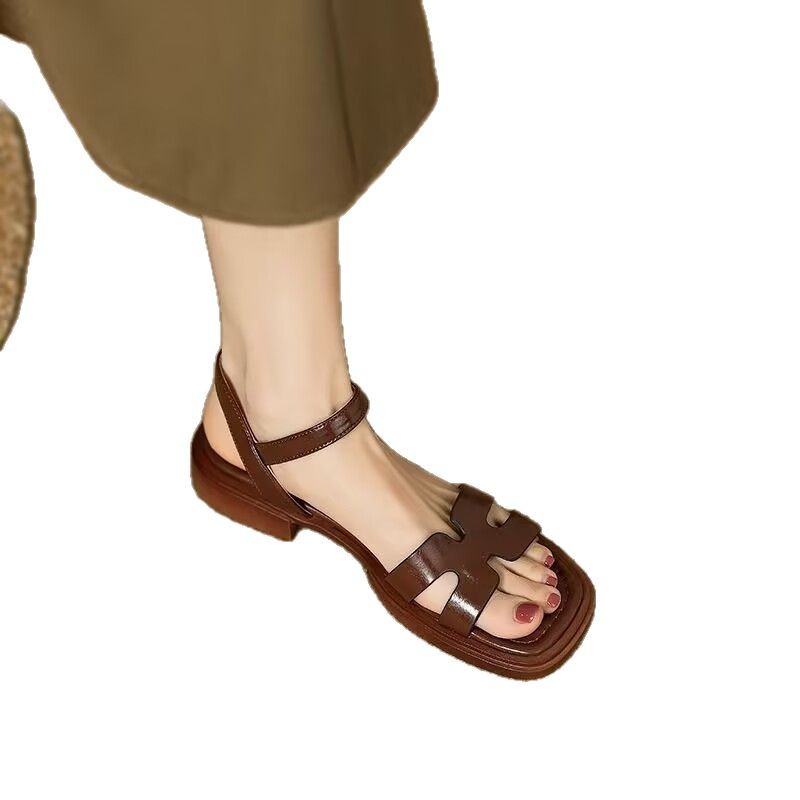 Korean-style Flat Buckle Sandals – Women's Single Strap Casual Sandals | Black, White, Brown