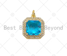 Load image into Gallery viewer, Gold Filled Big CZ Micro Pave Square Shape Pendant,18K Gold Filled Clear/Blue CZ Charm, Necklace Bracelet Charm Pendant,15x18mm,Sku#LK328