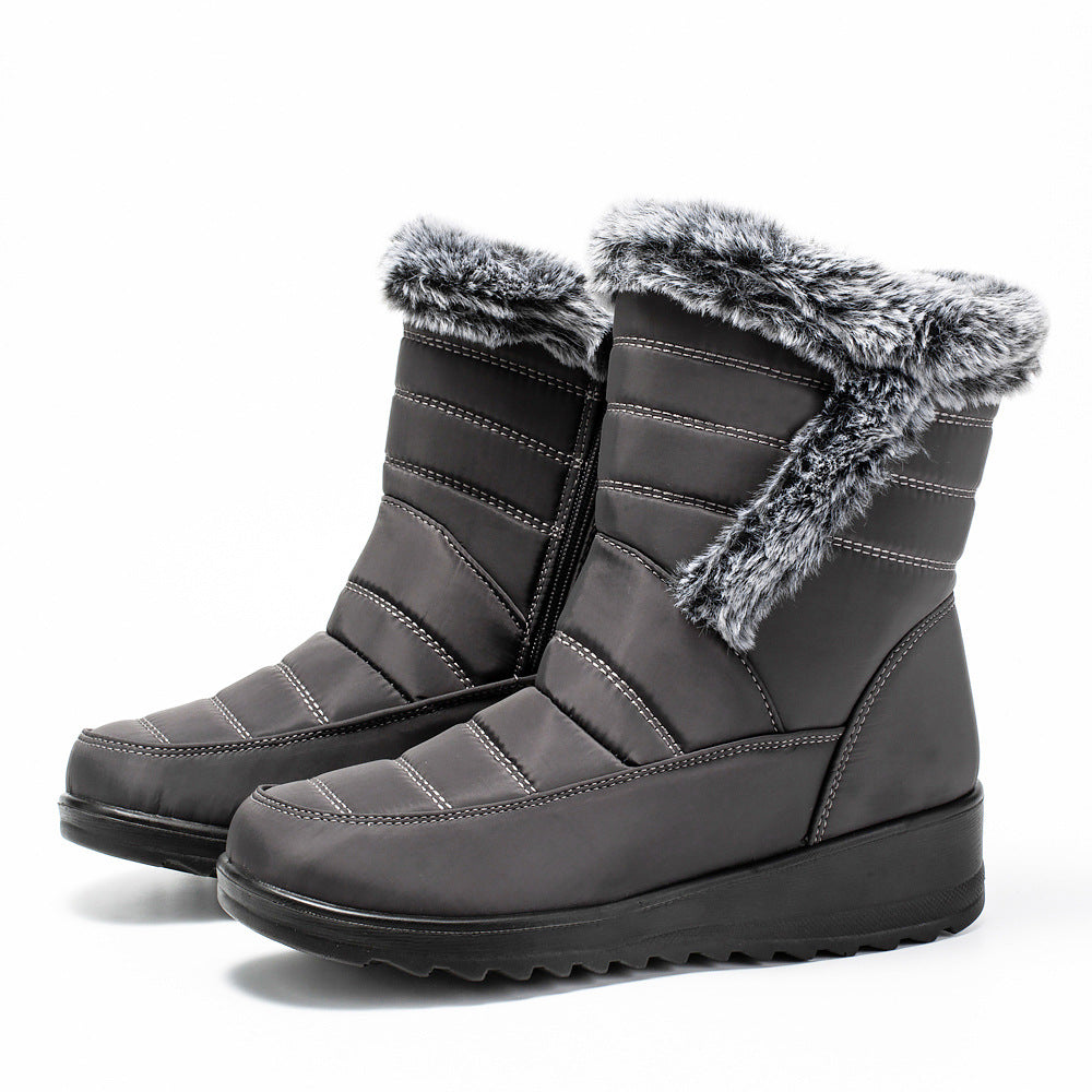 Women's High Top Snow Boots | Faux Rabbit Fur Collar | Chain Detail | Waterproof Warm Winter Boots