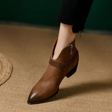 Load image into Gallery viewer, Women's Chunky Heel Slip-On Boots | Pointed Toe Mid-Heel Ankle Boots