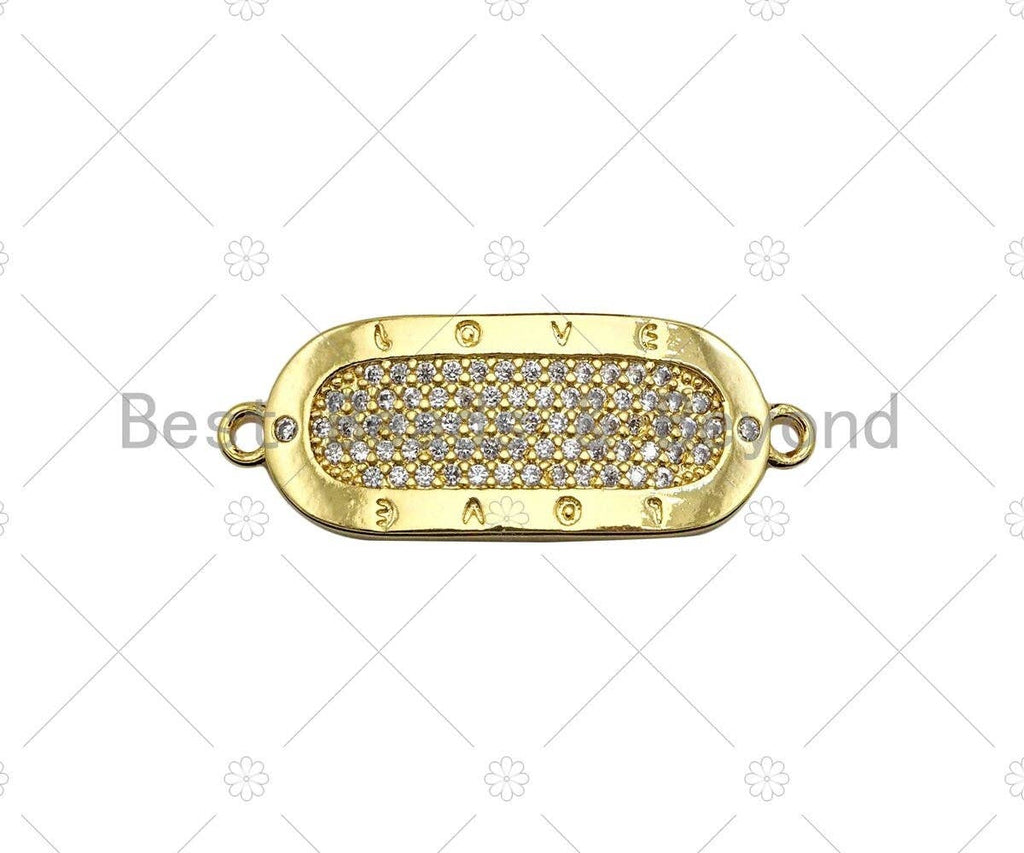 CZ Micro Pave Oval Shape Connector, Clear CZ Bar Connector, 18K Gold Bracelet Connector, 11x30mm, Sku#LK313