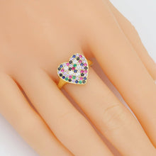 Load image into Gallery viewer, Colorful CZ Heart Statement Adjustable Ring, Sku#A318