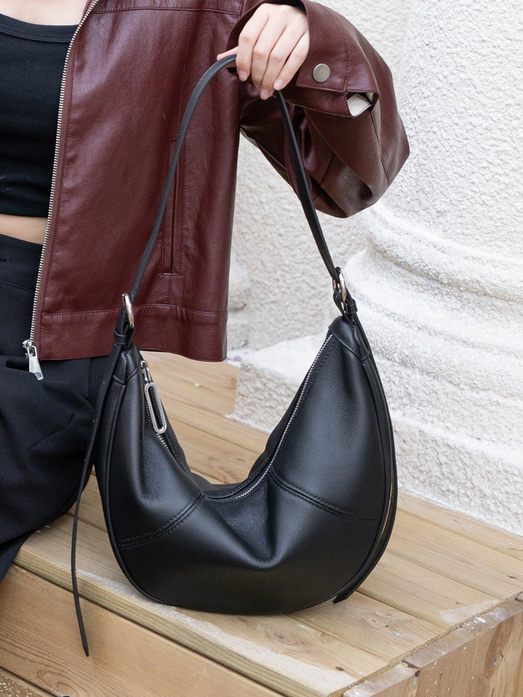 Women's Genuine Leather Oval Crossbody Bag | First-Layer Cowhide Shoulder Bag