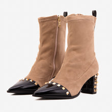 Load image into Gallery viewer, The Amethyst Studded Beige &amp; Black Suede Leather Women’s Boot
