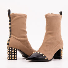 Load image into Gallery viewer, The Amethyst Studded Beige &amp; Black Suede Leather Women’s Boot