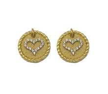 Load image into Gallery viewer, CZ Heart on Round Coin Charm, Sku#LK645