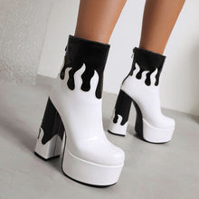 Load image into Gallery viewer, Women's Patent Leather Colorblock Ankle Boots | Chunky Heel Zipper Boots