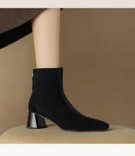 Load image into Gallery viewer, Women's Square-Toe Chunky Heel Horsehair Short Boots – Sheepskin Winter Boots