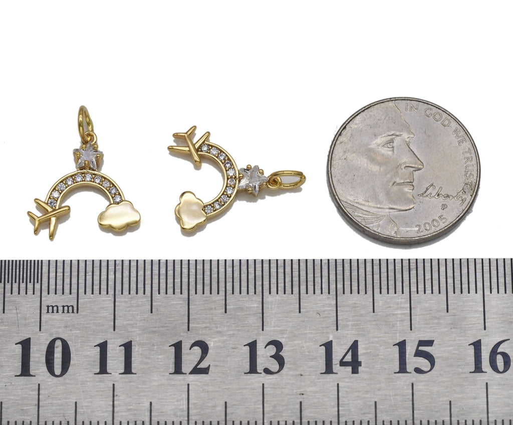 CZ Pave Rainbow Airplane Cloud Charm, Sku#CP41