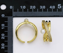 Load image into Gallery viewer, CZ Gold Pearl Cross Ring, Sku#X345