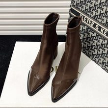Load image into Gallery viewer, Women's Plus-Size Pointed-Toe Chunky Heel Ankle Boots – PU Leather, Black &amp; Brown