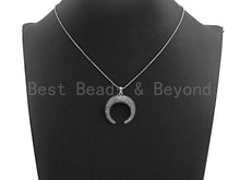 Load image into Gallery viewer, CZ Micro Pave OX Horn Shape Pendant, Antique Silver Tone, Cubic Zirconia Pave Crescent Charm Pendant, 32x35mm,sku#F1028